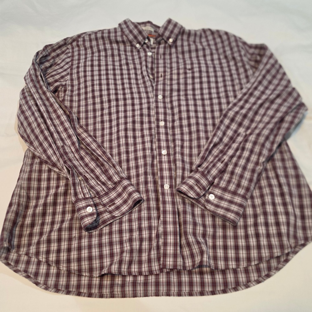 Dockers Button Down Shirt Mens XL Burgundy Plaid Classic Fit Long Sleeve
